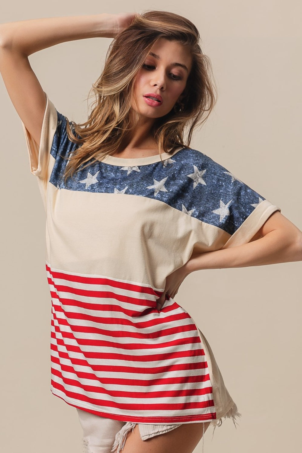 BiBi American Flag Theme Short Sleeve T-Shirt - Shop All Around Divas