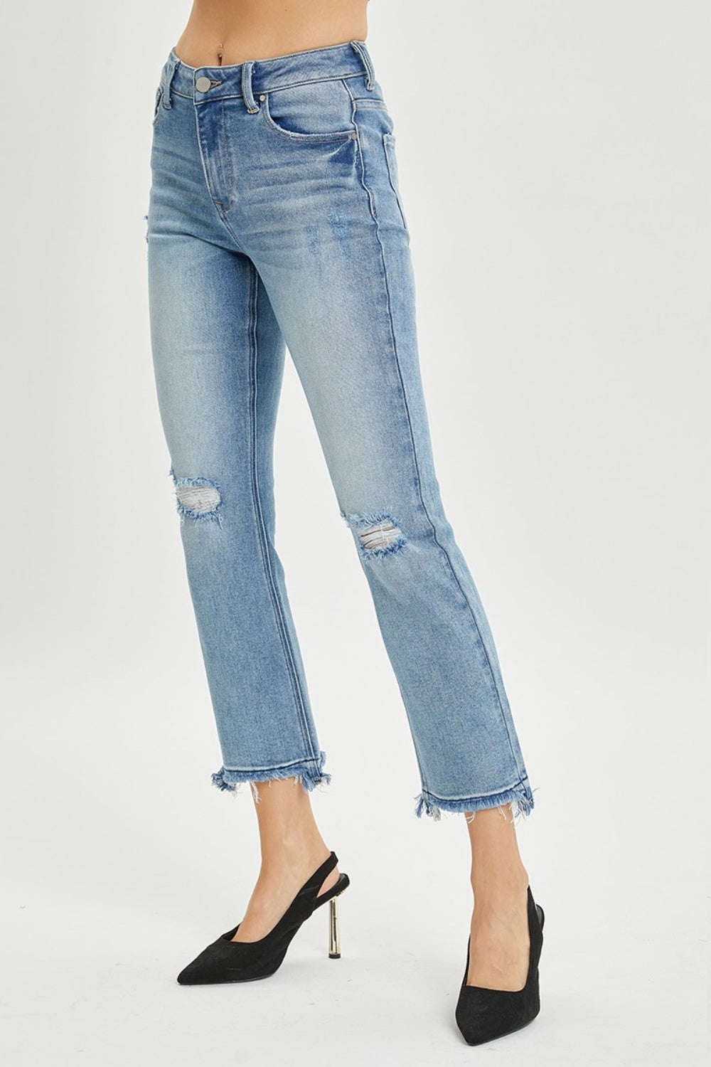 RISEN Full Size High Rise Distressed Cropped Straight Jeans - Shop All Around Divas