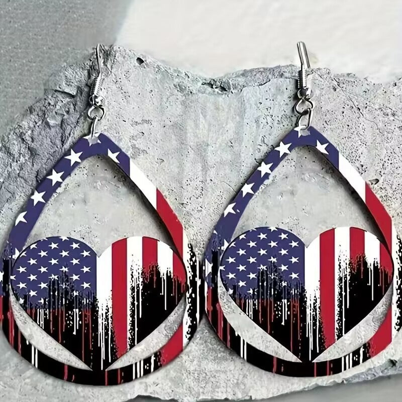 US Flag Pattern Wooden Earrings - Shop All Around Divas