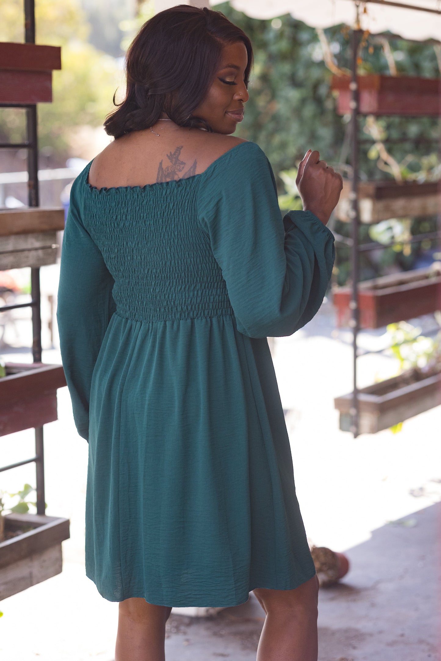 Winter Green Smocked Dress