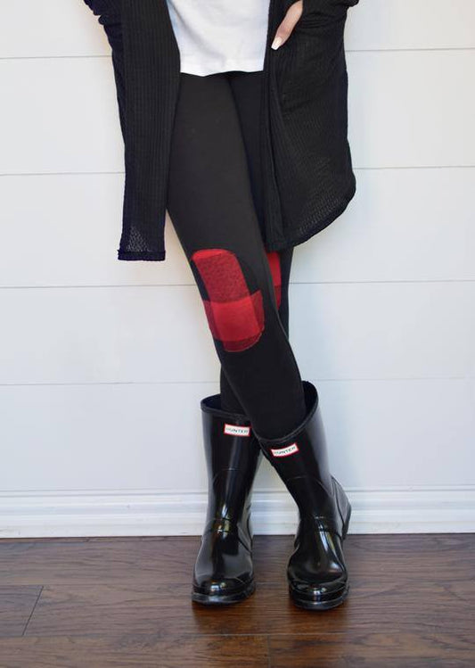 Buffalo Plaid Knee Patch Leggings