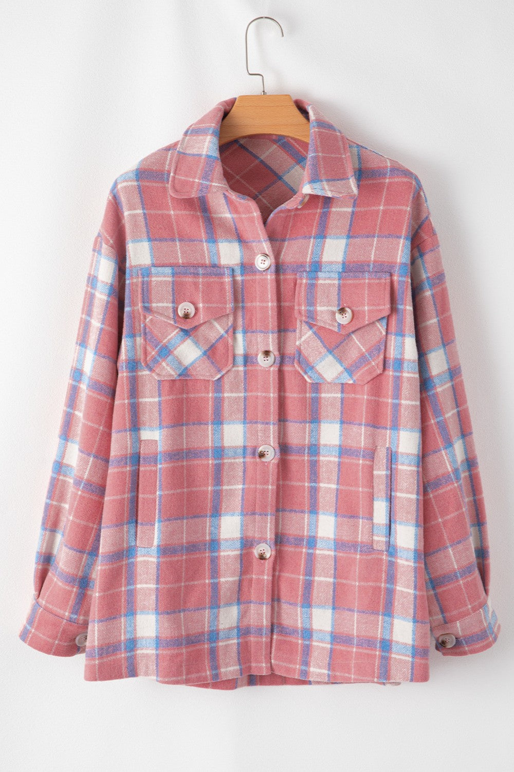 Plaid Button Up Long Sleeve Shacket Trendsi