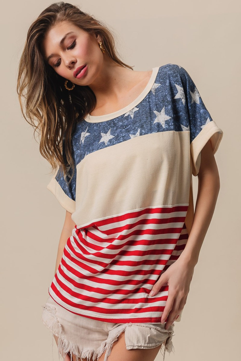 BiBi American Flag Theme Short Sleeve T-Shirt - Shop All Around Divas