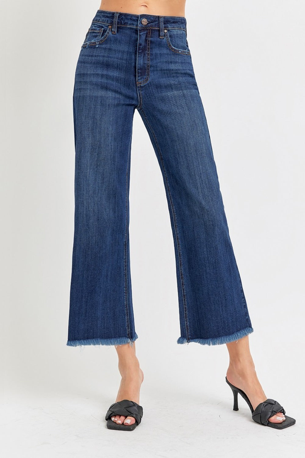 RISEN Full Size Raw Hem Cropped Wide Leg Jeans Trendsi