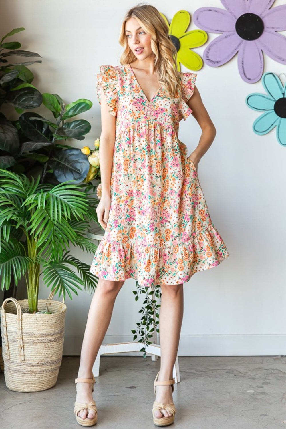 Heimish  Floral Ruffled V-Neck Dress - Shop All Around Divas