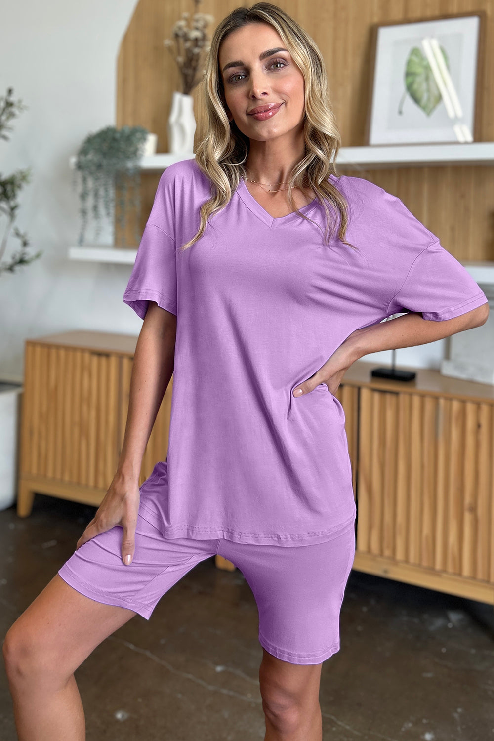 Basic Bae Bamboo Full Size  V-Neck Drop Shoulder T-Shirt and Shorts Set - 5 Colors - Shop All Around Divas