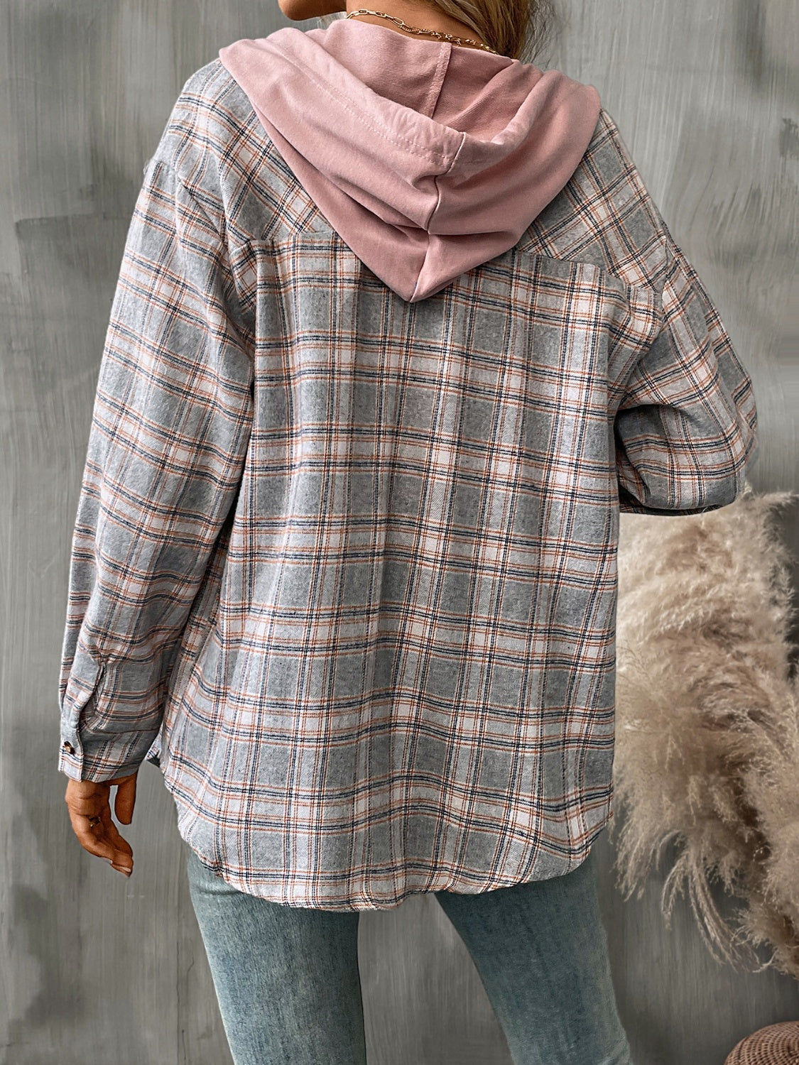 Plaid Long Sleeve Hooded Jacket - 5 Colors Trendsi