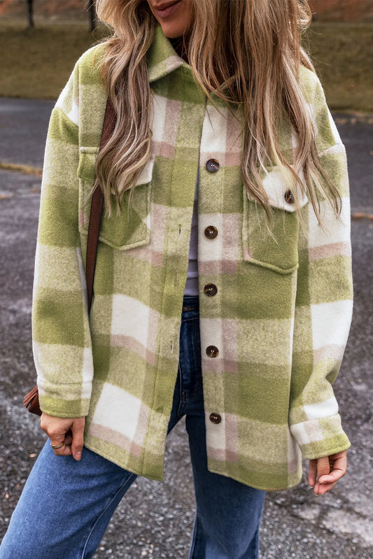 Plaid Button Up Long Sleeve Jacket Shacket