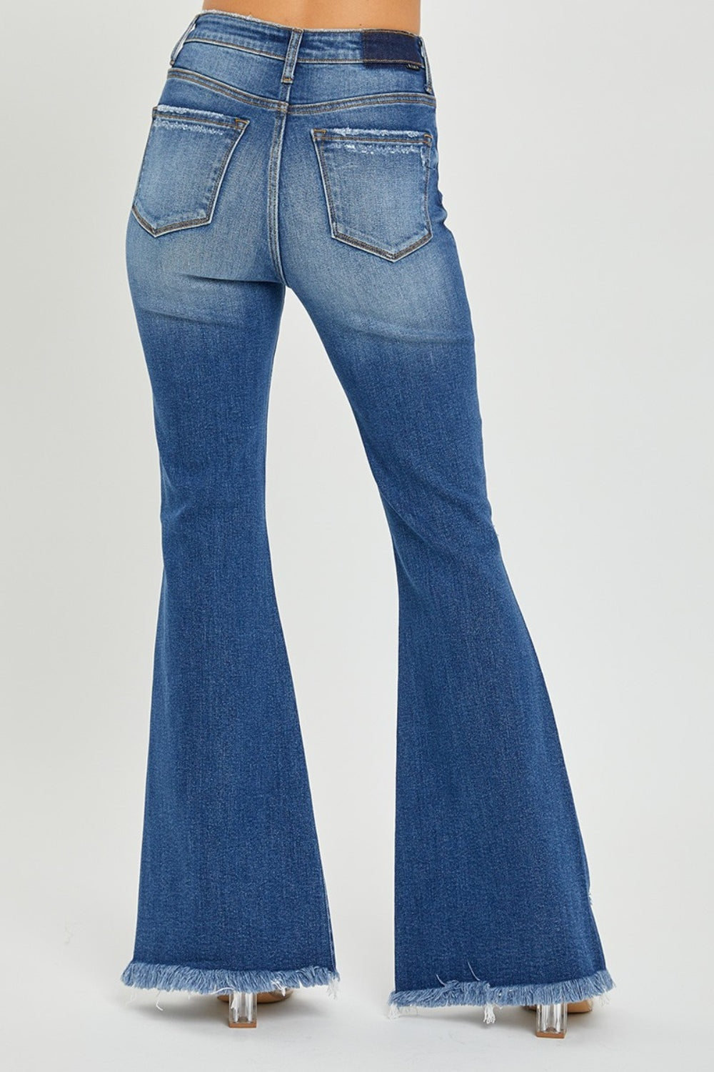 RISEN Full Size High Rise Front Slit Frayed Hem Flare Jeans Trendsi