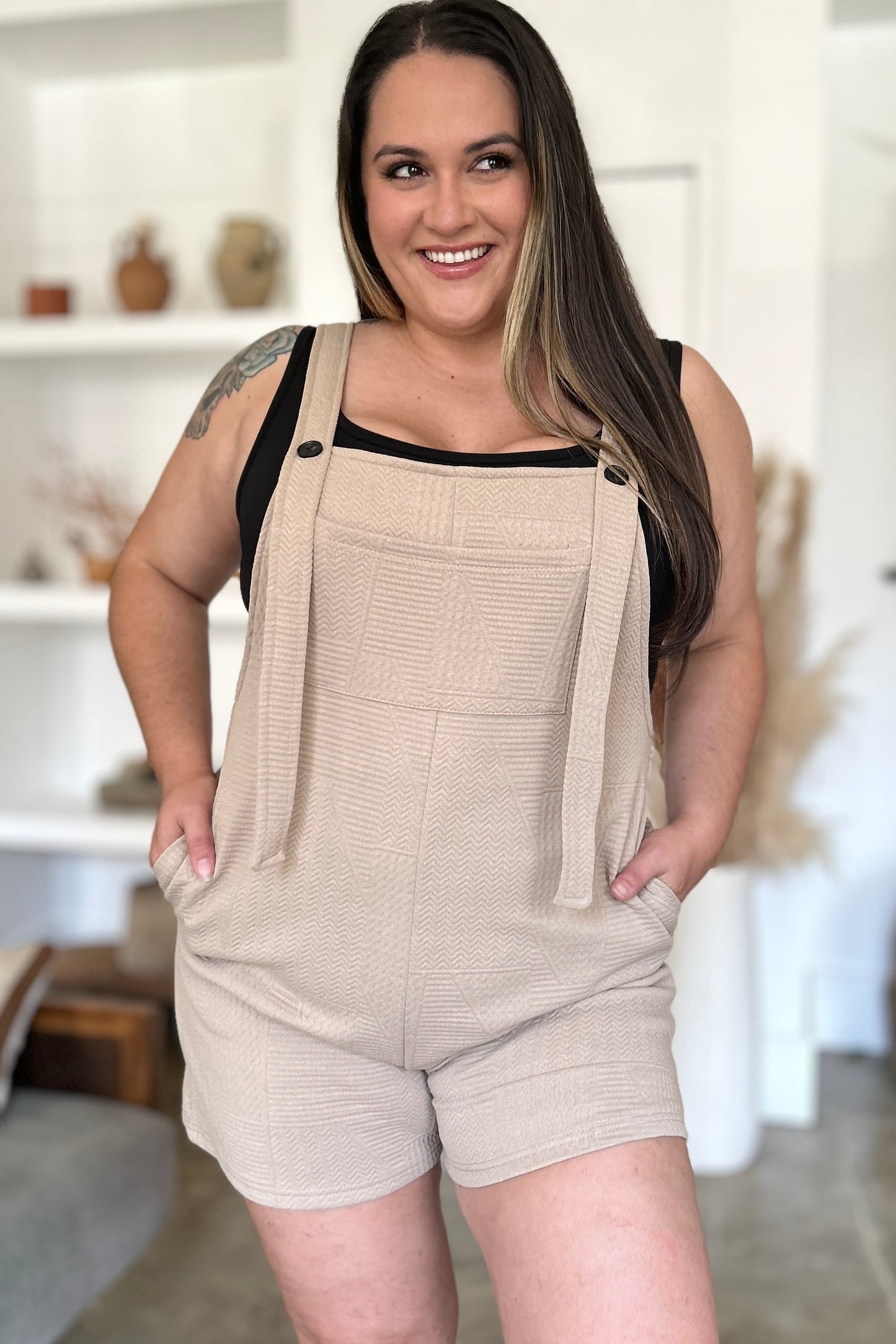 Double Take Full Size Texture Sleeveless Romper - 3 Colors Trendsi