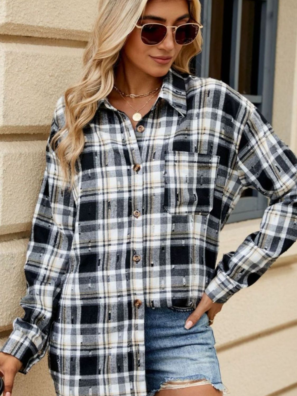 Plaid Button Up Long Sleeve Shirt - 4 Styles Trendsi