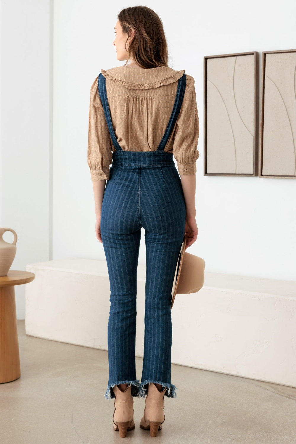 Litz La Striped Stretched Suspender Denim Overalls Trendsi