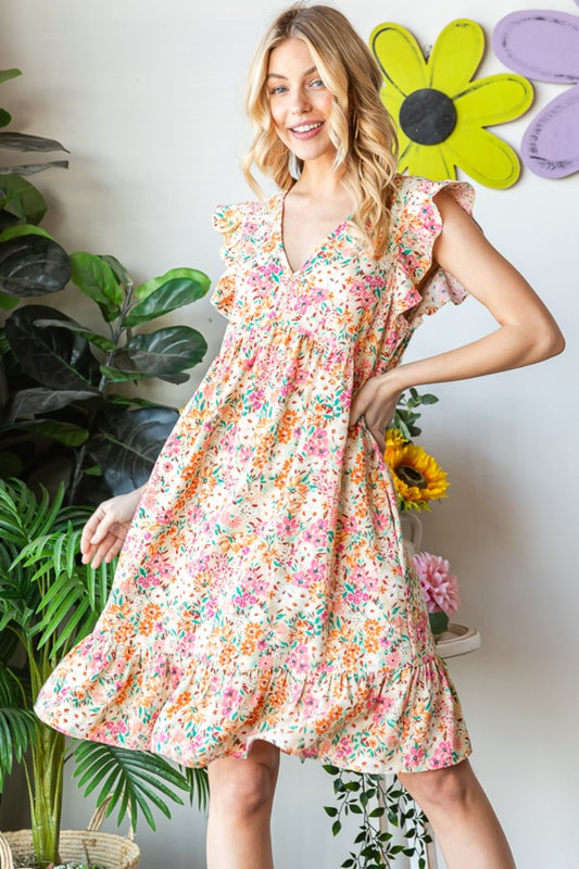 Heimish  Floral Ruffled V-Neck Dress - Shop All Around Divas