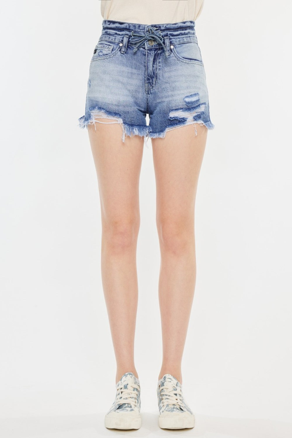 Kancan High Rise Frayed Hem Denim Shorts - Shop All Around Divas