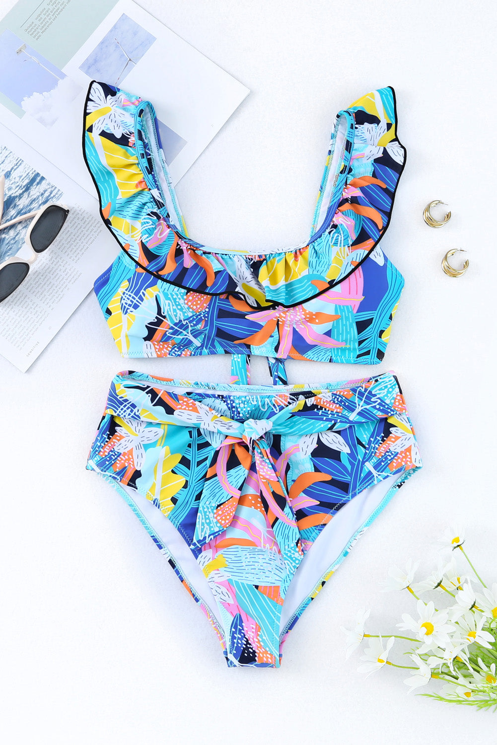 Ruffled Wide Strap Swim Top and Bottom Set - Shop All Around Divas