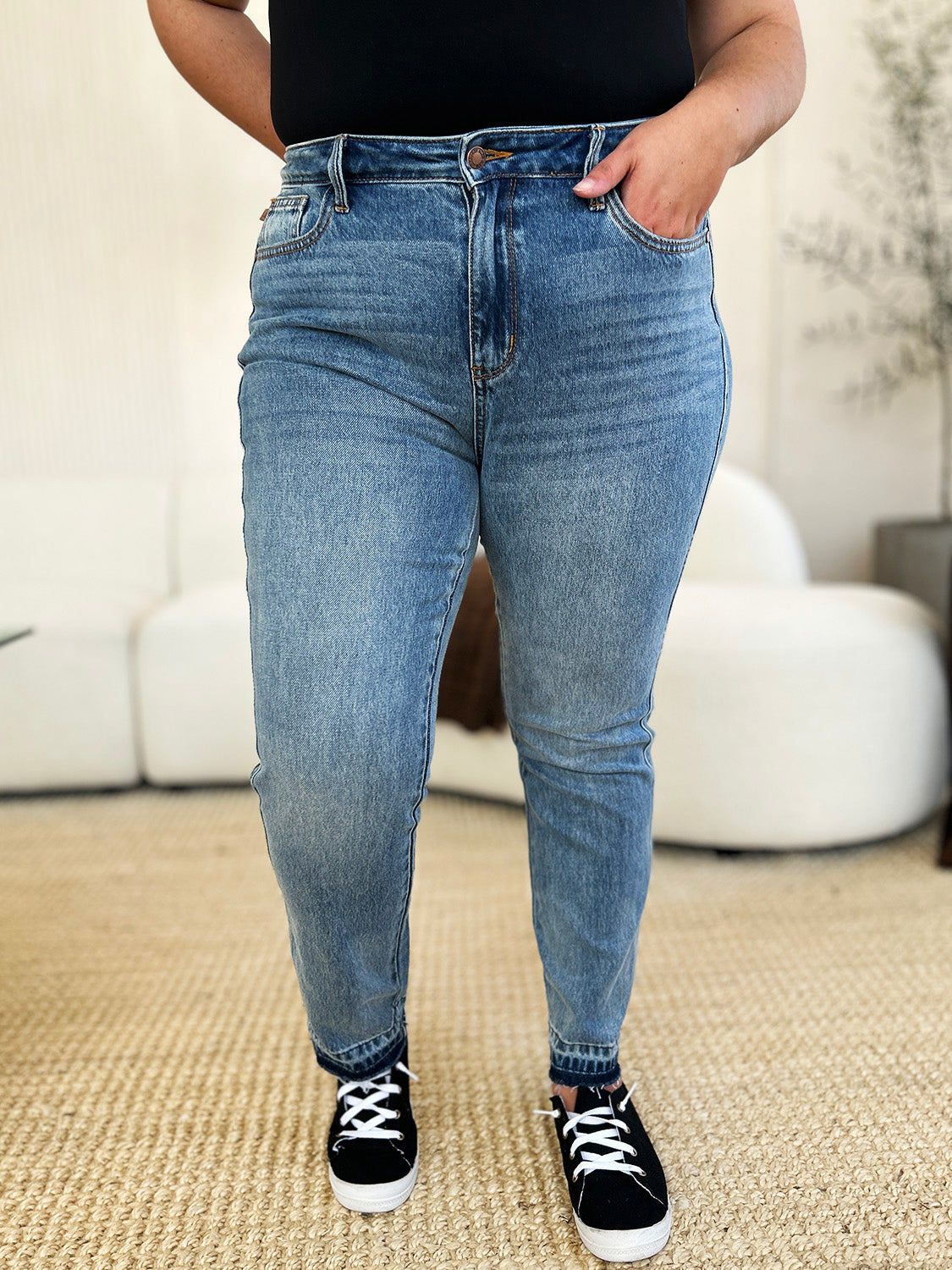 Judy Blue Full Size Mid Rise Rigid Magic Release Hem Jeans - Shop All Around Divas