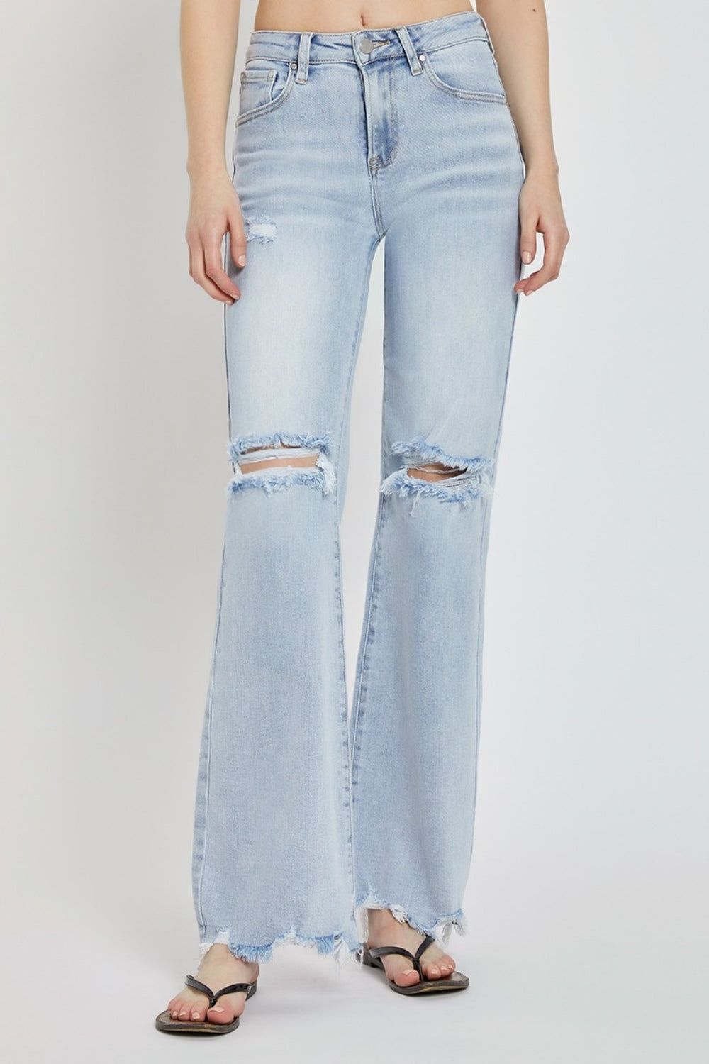 Risen Full Size High Rise Distressed Wide Leg Jeans Trendsi