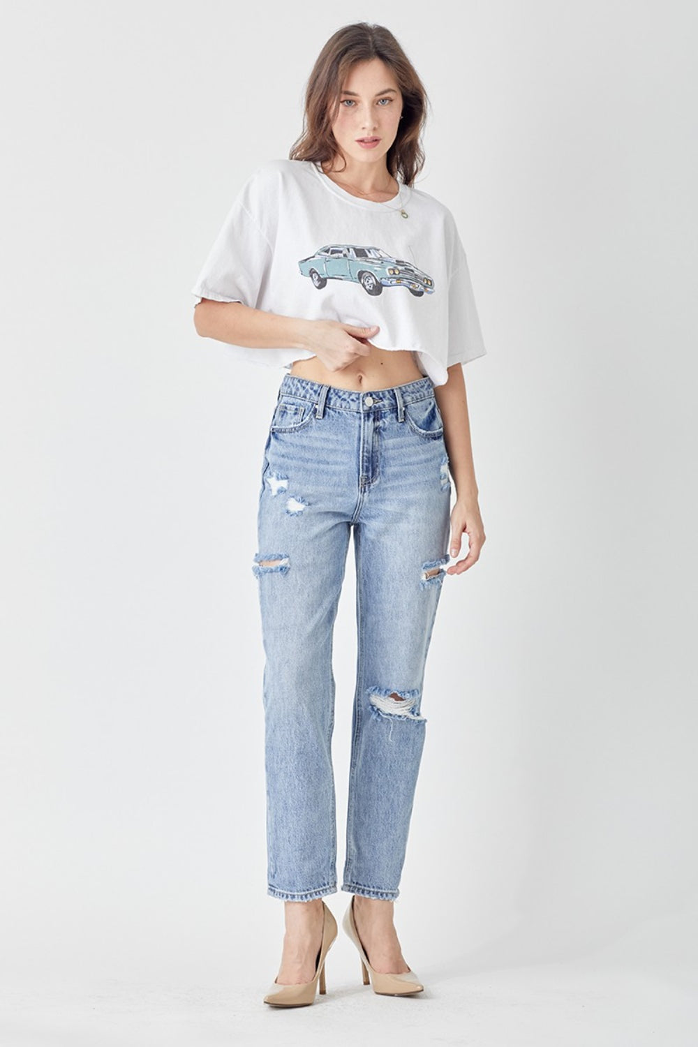 RISEN Distressed Slim Cropped Jeans - Shop All Around Divas