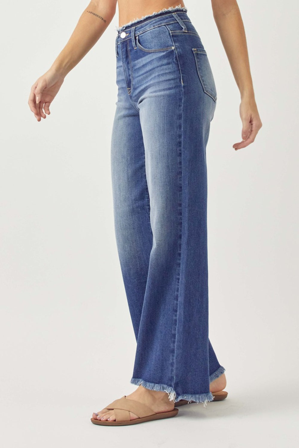 RISEN High Waist Raw Hem Wide Leg Jeans - Shop All Around Divas