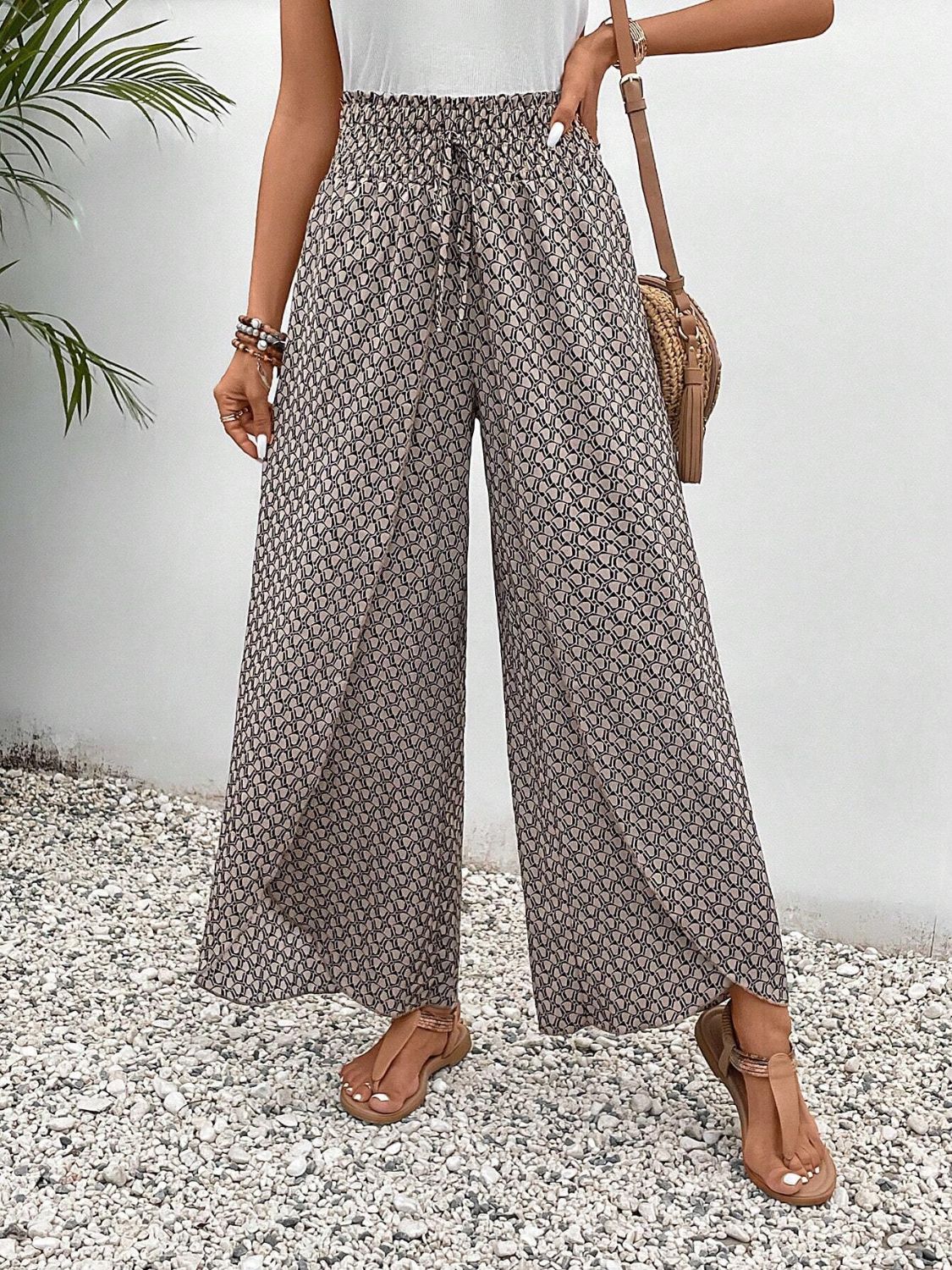 Tied Printed Wide Leg Pants - 5 Colors - Shop All Around Divas