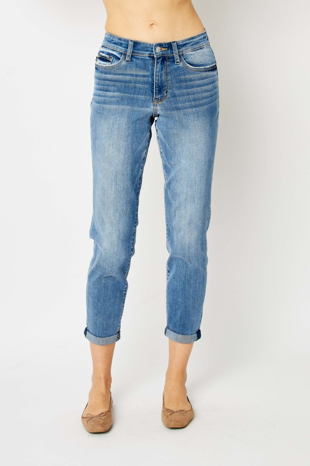 Judy Blue Full Size Cuffed Hem Slim Jeans - Shop All Around Divas