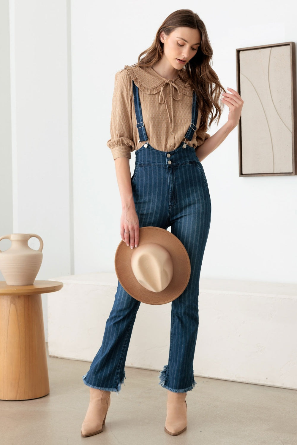 Litz La Striped Stretched Suspender Denim Overalls Trendsi