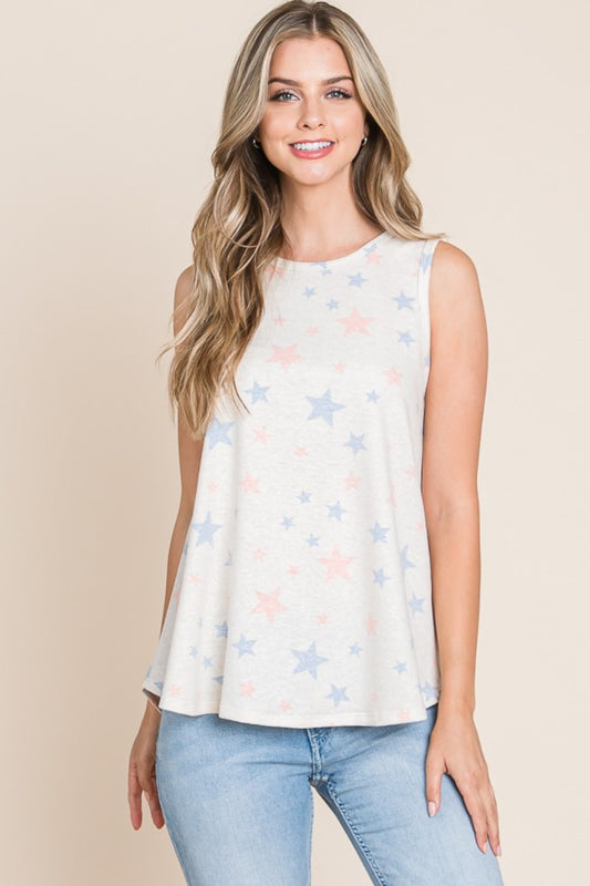 BOMBOM Star Print Round Neck Tank - Shop All Around Divas