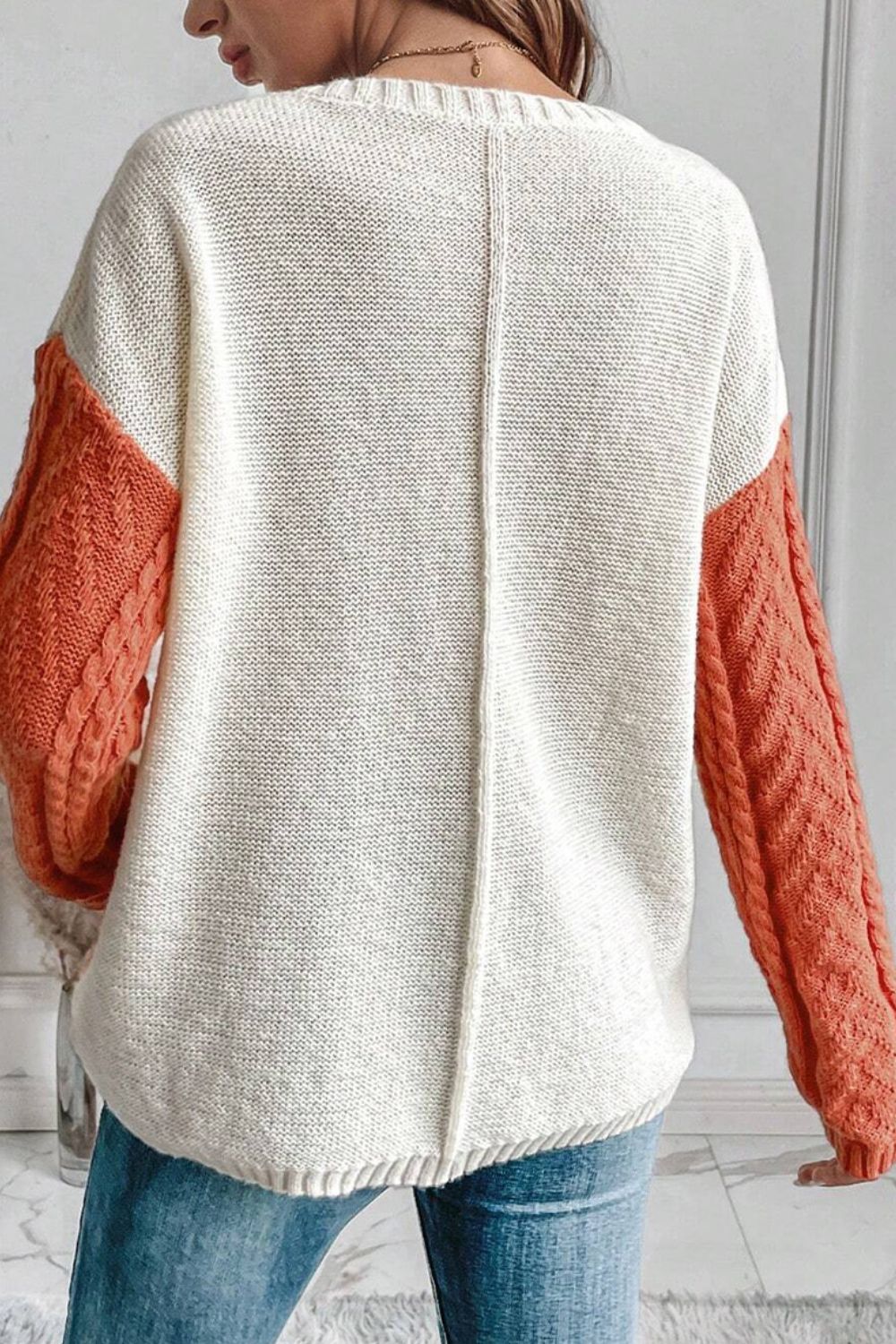 Color Block Round Neck Long Sleeve Sweater Trendsi