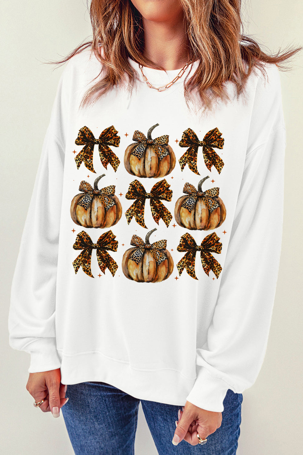 Pumpkin & Bow Graphic Long Sleeve Sweatshirt Trendsi