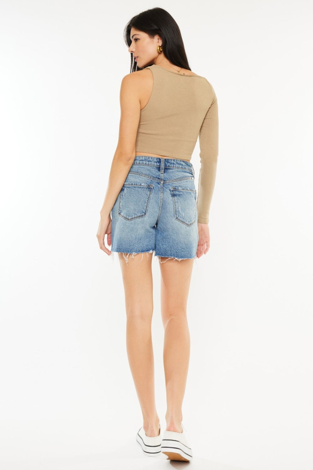 Kancan Full Size Raw Hem High Waist Denim Shorts - Shop All Around Divas