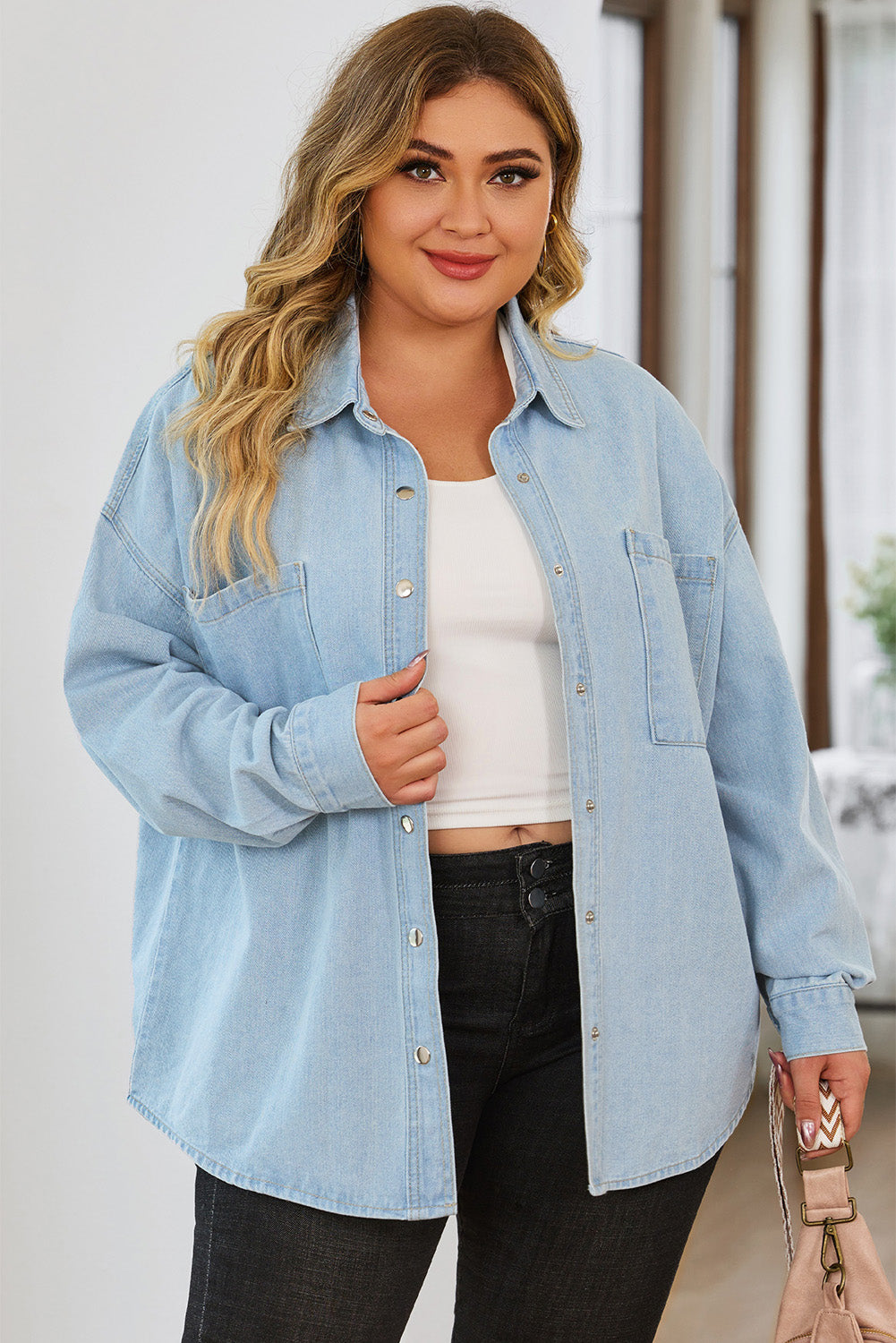 Plus Size Snap Down Pocketed Denim Jacket - 2 Colors - Shop All Around Divas