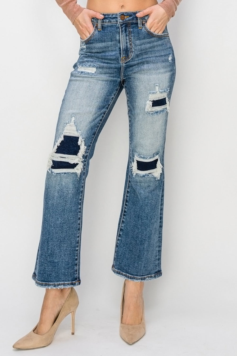 Risen Full Size High Rise Distressed Ankle Flare Jeans Trendsi