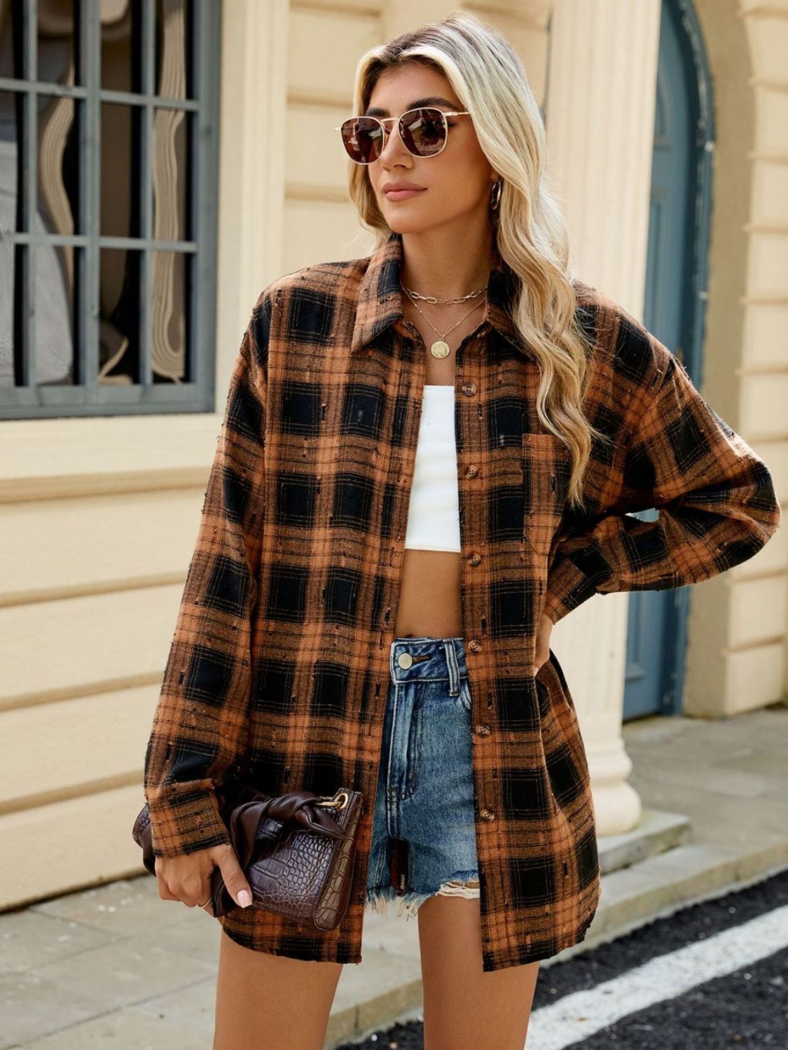 Plaid Button Up Long Sleeve Shirt - 4 Styles Trendsi