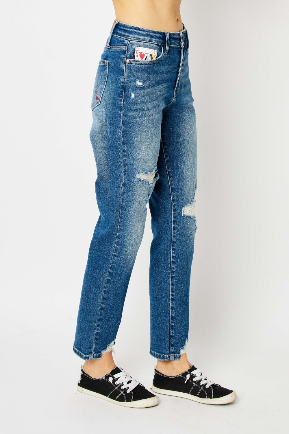 Judy Blue Queen Of Hearts Boyfriend Distressed Slim Jeans - Shop All Around Divas