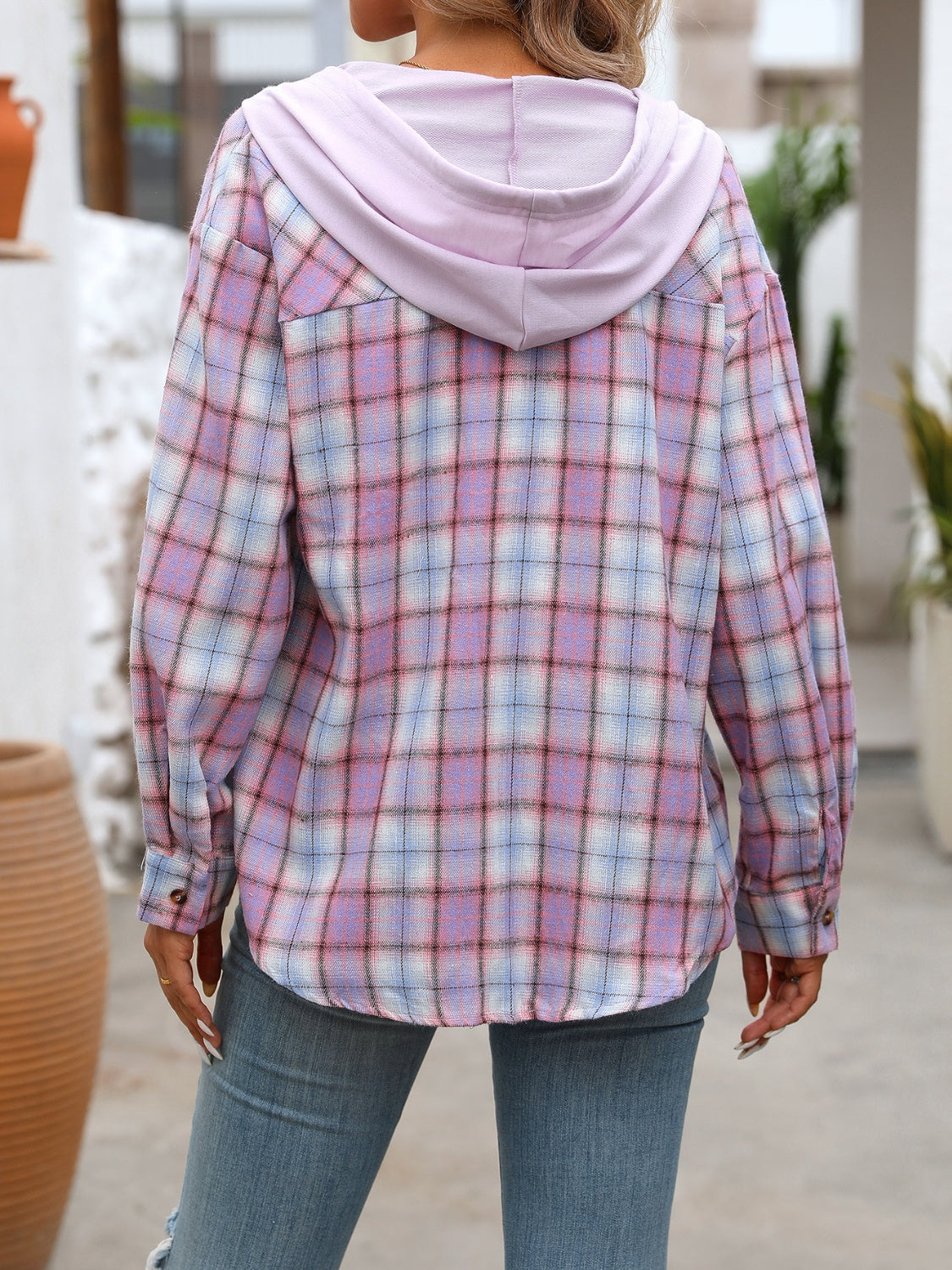 Plaid Long Sleeve Hooded Jacket - 5 Colors Trendsi