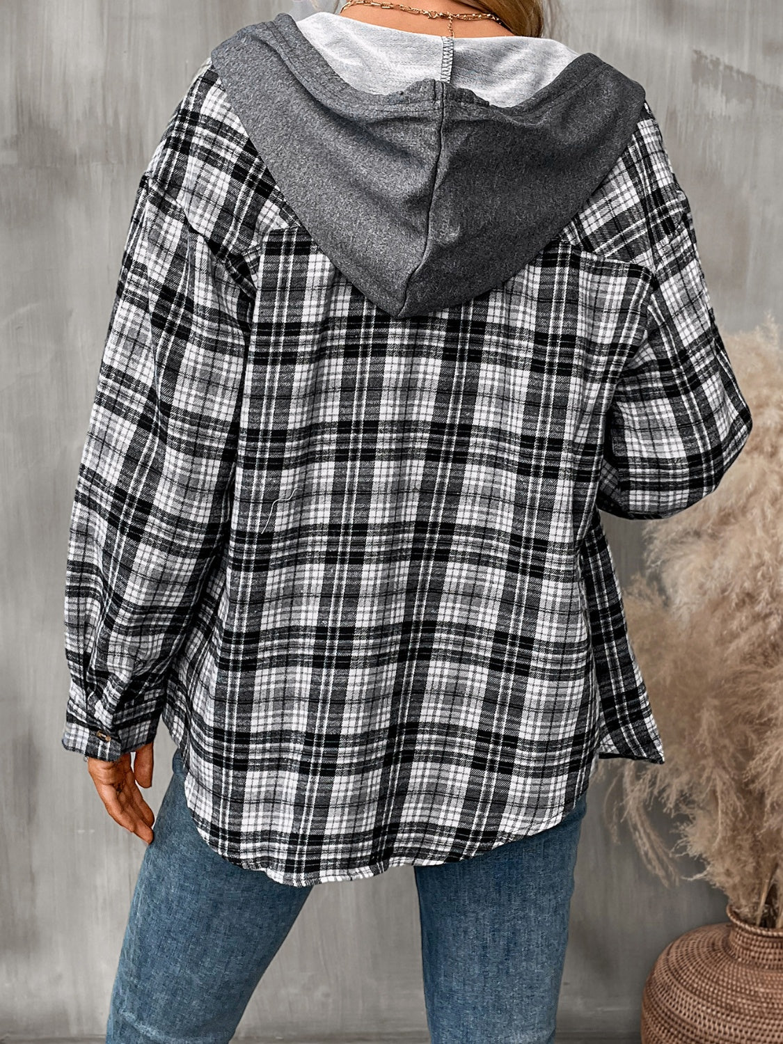 Plaid Long Sleeve Hooded Jacket - 5 Colors Trendsi