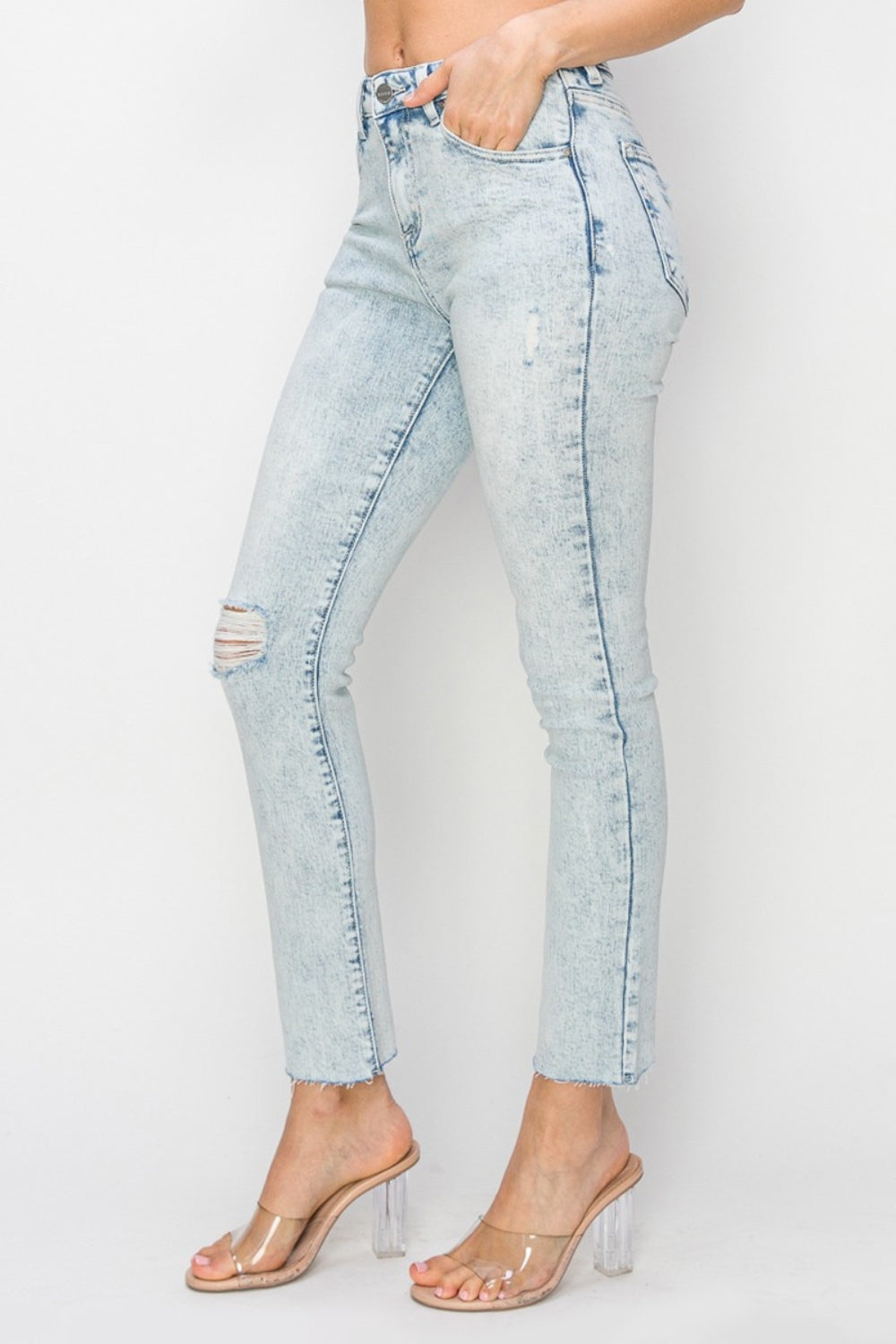 Risen Full Size High Rise Distressed Skinny Jeans Trendsi