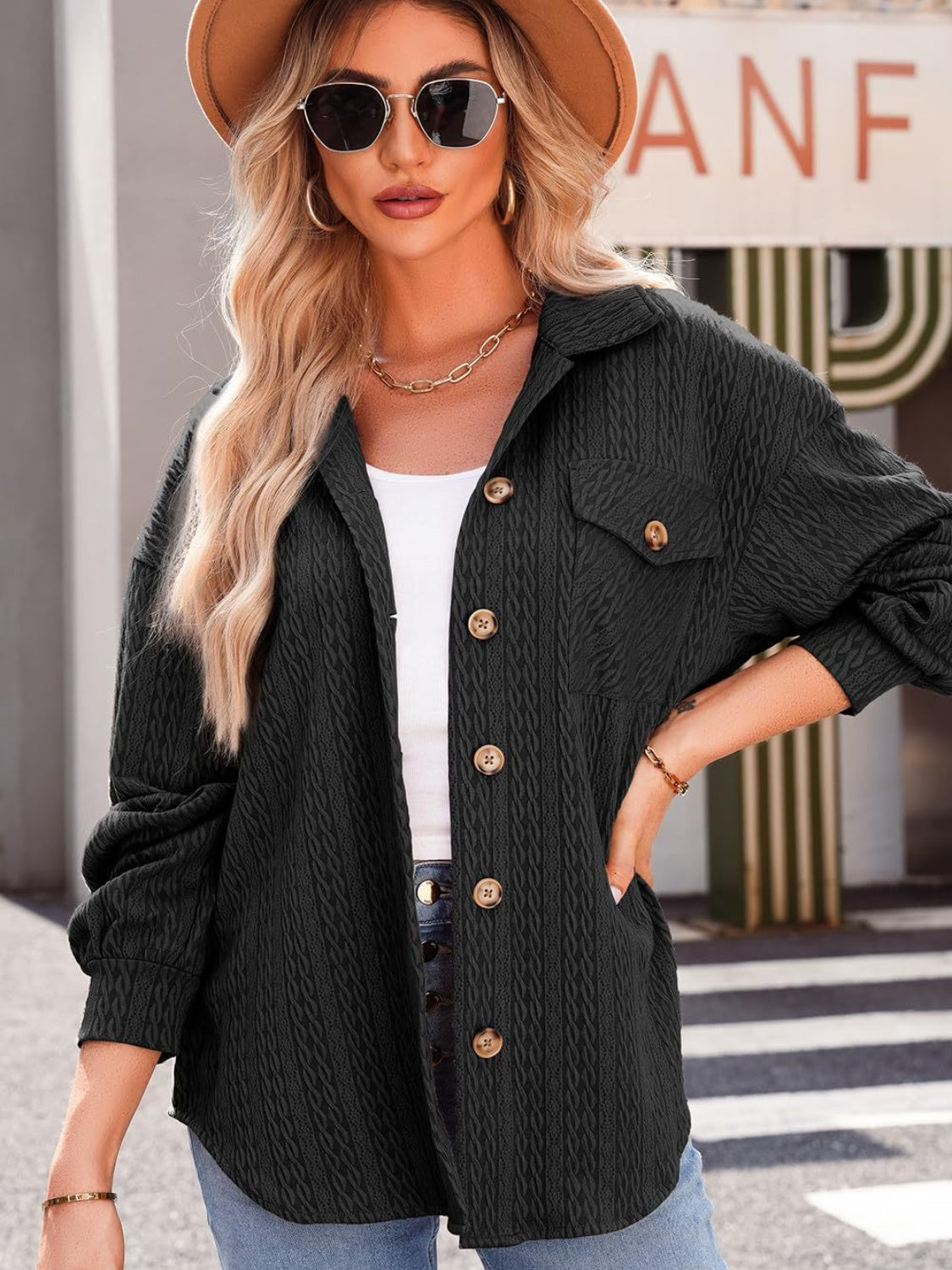 Textured Button Up Long Sleeve Shacket - 5 Colors