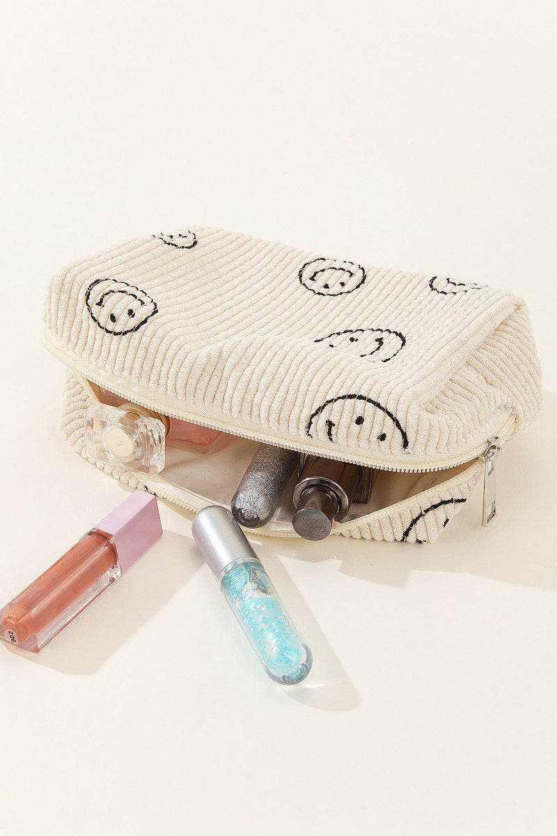 Zenana Smiley Face Corduroy Cosmetic Pouch - 6 Colors