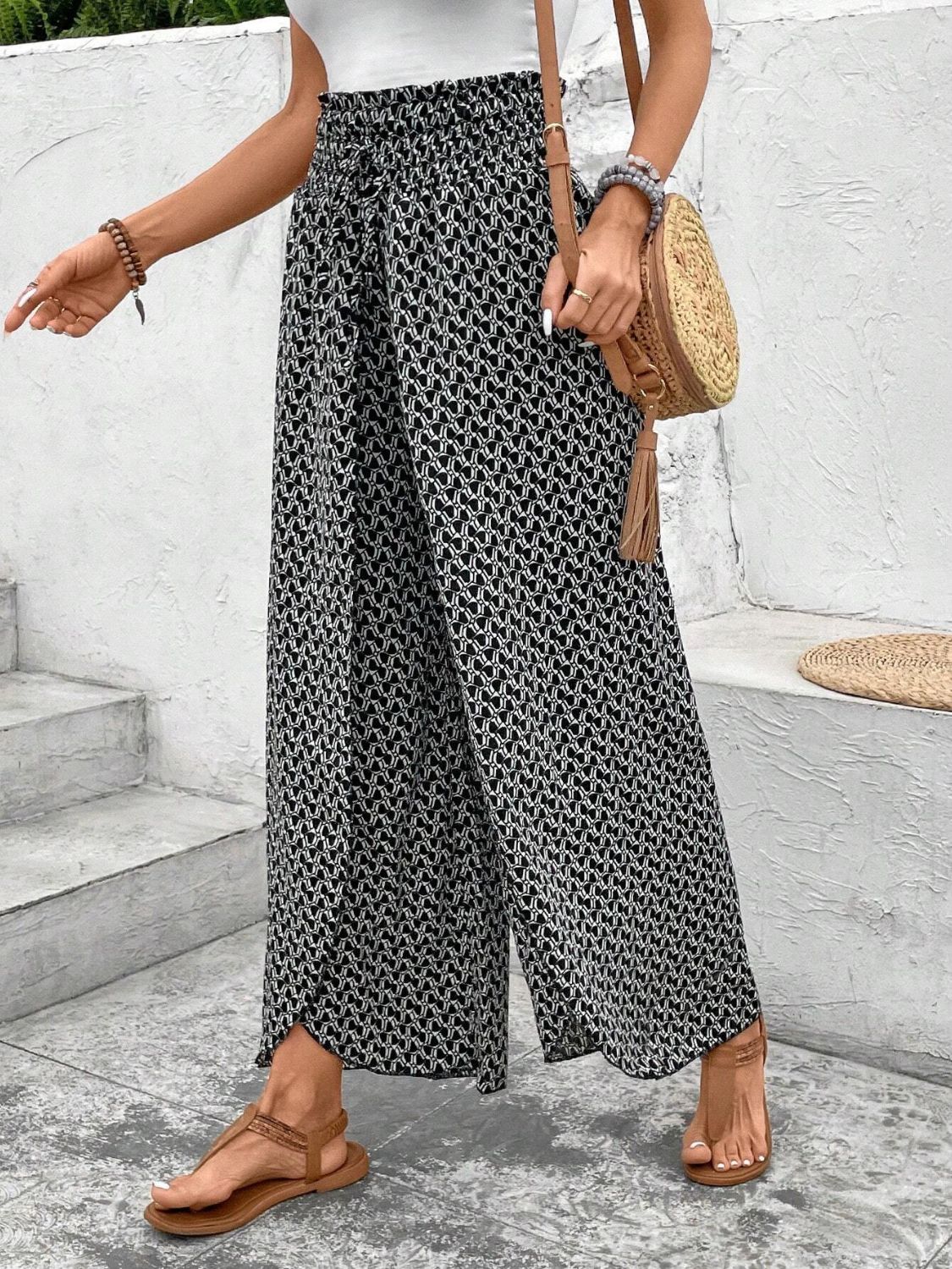 Tied Printed Wide Leg Pants - 5 Colors - Shop All Around Divas