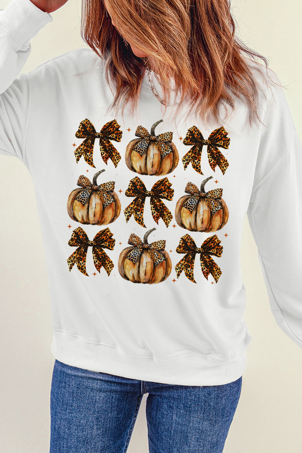 Pumpkin & Bow Graphic Long Sleeve Sweatshirt Trendsi