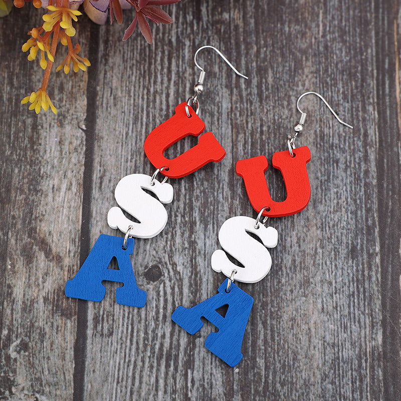 USA Wooden Letter Dangle Earrings - Shop All Around Divas