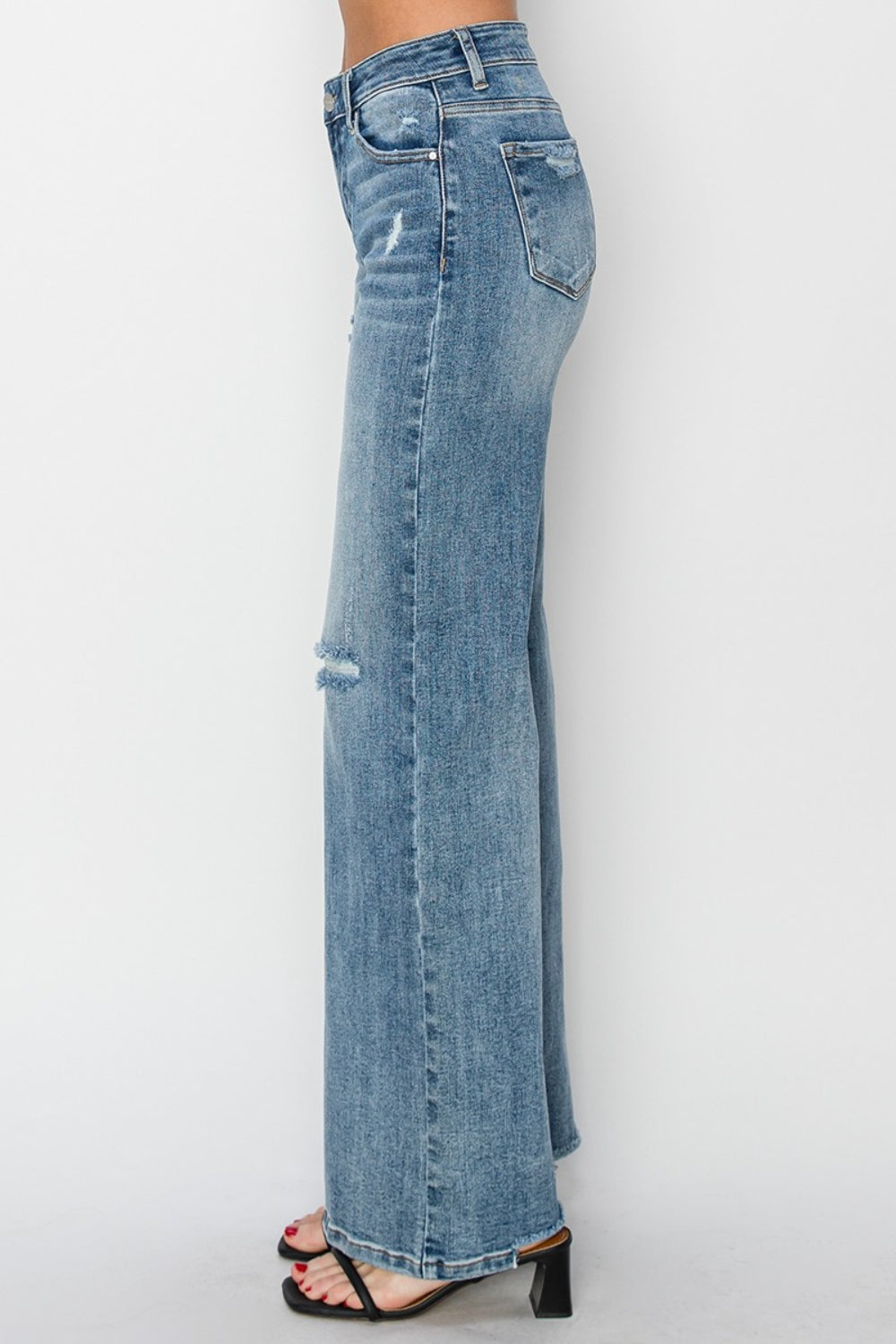 RISEN Full Size High Waist Distressed Wide Leg Jeans - Shop All Around Divas