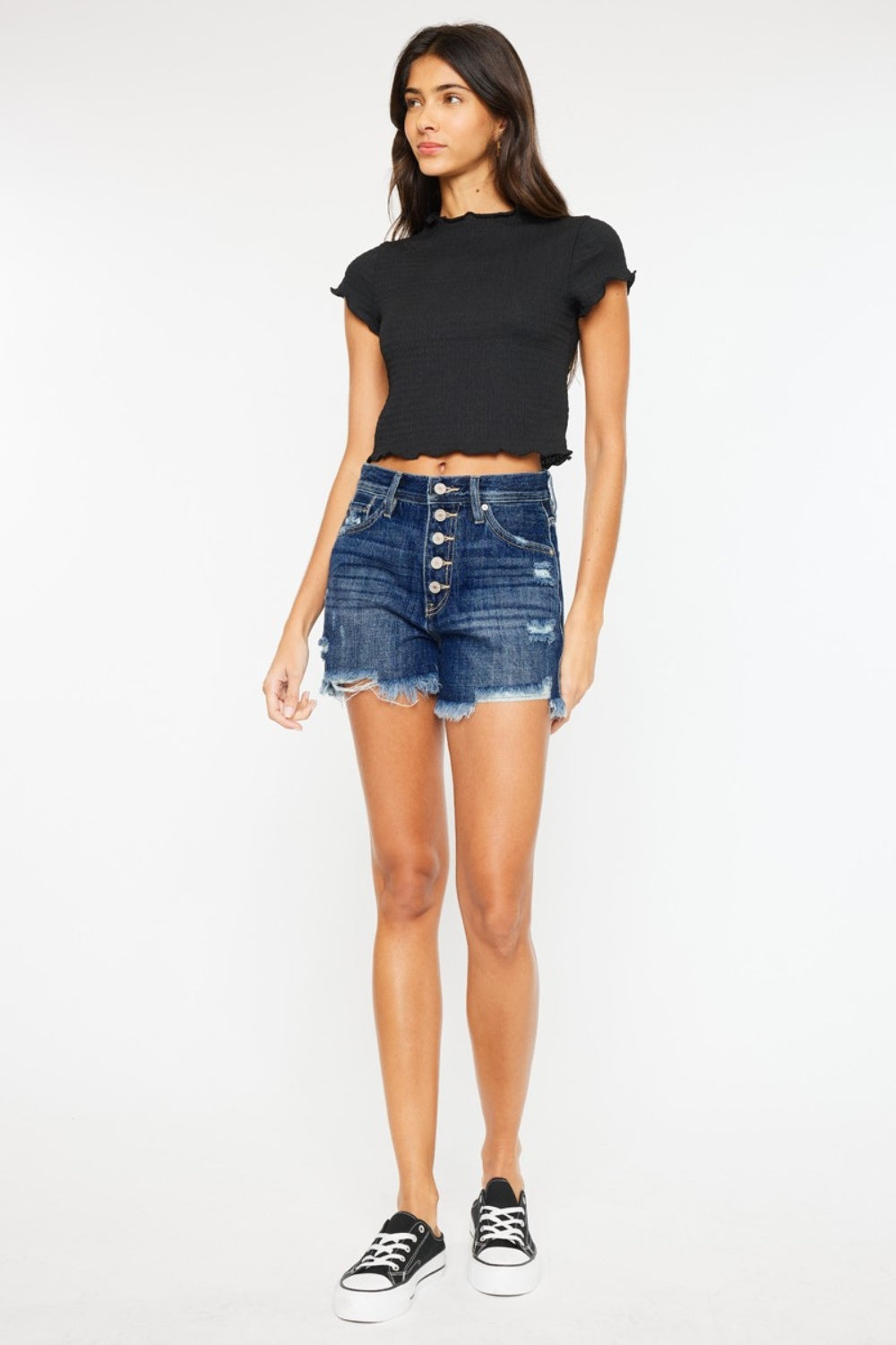 Kancan Raw Hem Button-Fly Denim Shorts - Shop All Around Divas