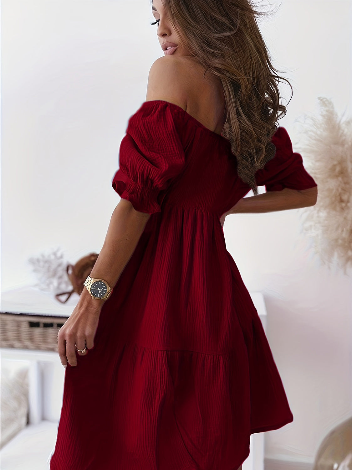 Full Size Ruffled Off-Shoulder Short Sleeve Dress - 7 Colors - Shop All Around Divas