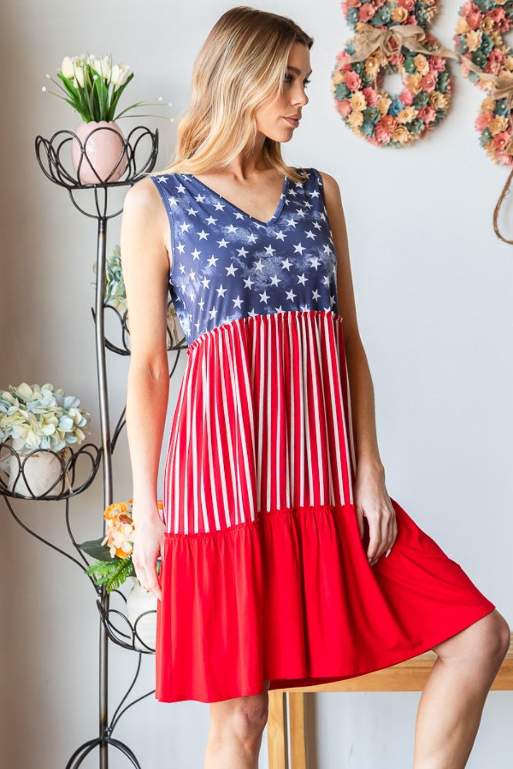 Heimish US Flag Theme Contrast Tank Dress - Shop All Around Divas