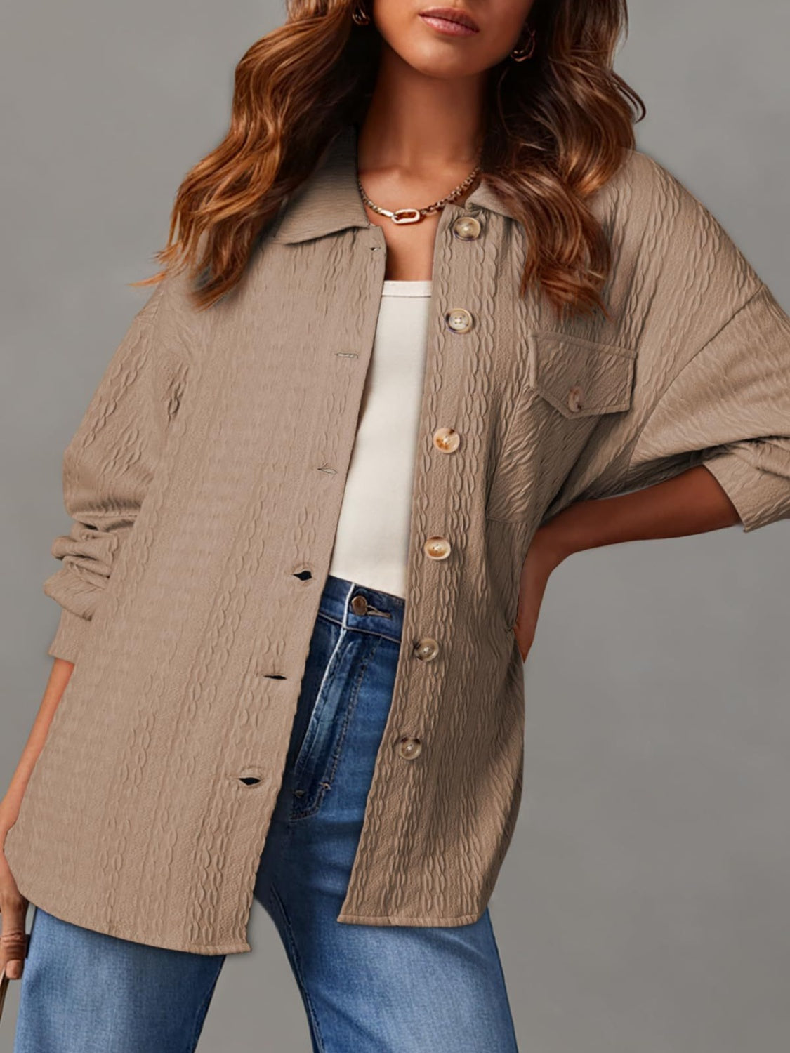 Textured Button Up Long Sleeve Shacket - 5 Colors