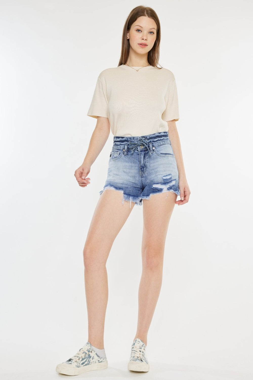 Kancan High Rise Frayed Hem Denim Shorts - Shop All Around Divas