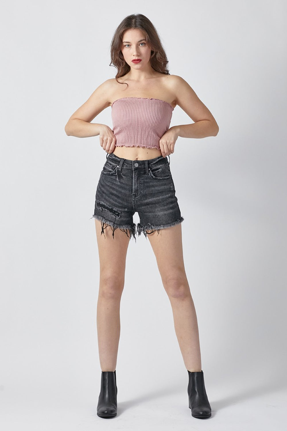 RISEN Raw Hem Denim Shorts with Pockets - Shop All Around Divas