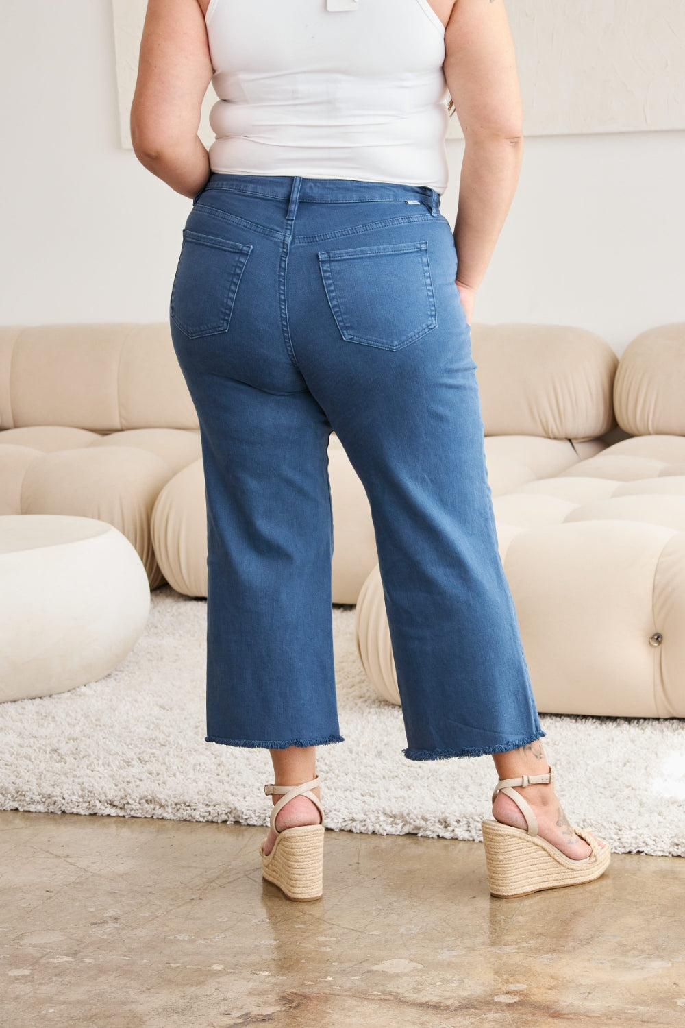 RFM Full Size Tummy Control High Waist Raw Hem Jeans - Shop All Around Divas